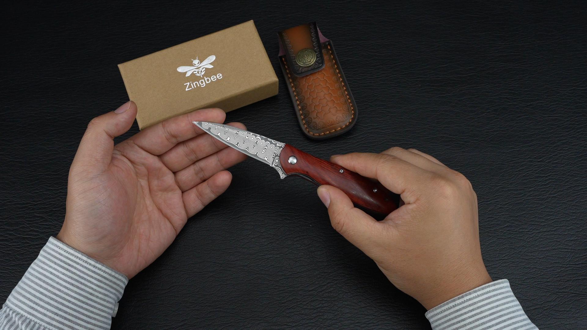 Amazon.com : Zingbee Damascus Pocket Knife with Sheath, 2.87
